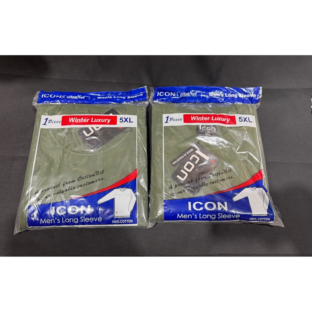2 Pack Icon CottonNet Mens Long Sleeve Shirt 5XL Olive Green Winter Luxury 1500